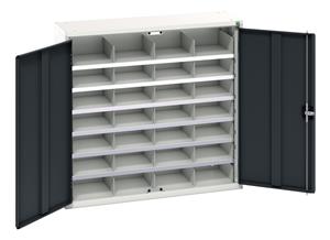 Verso compartment cupboard with 28 compartments. WxDxH: 1050x350x1000mm. RAL 7035/5010 or selected Bott Verso Basic Tool Cupboards Cupboard with shelves